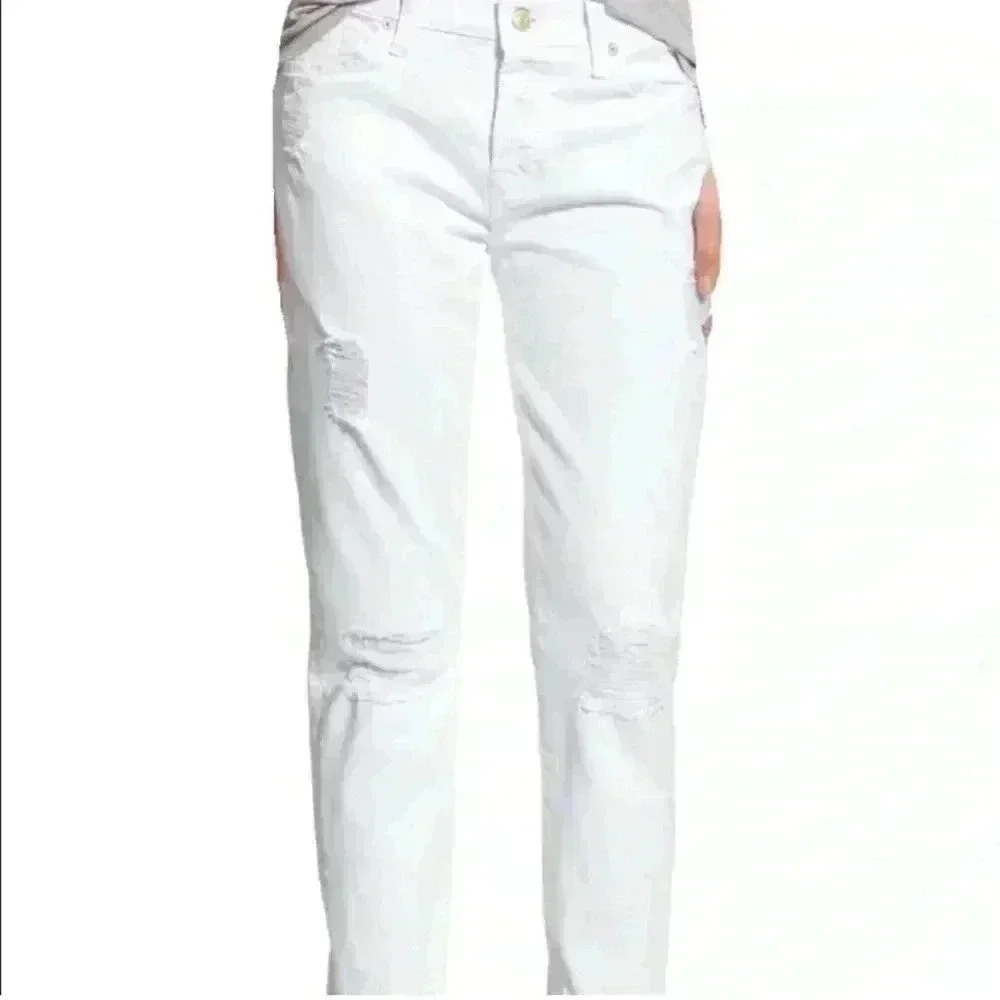 NWT 7ForAllMankind Josefina Boyfriend Skinny Jeans in Distressed White, Size 29